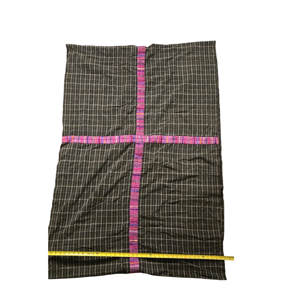 Vintage Handwoven Textile Fabric Tribal‎ Geometric Pink Stripes Dark Green Plaid